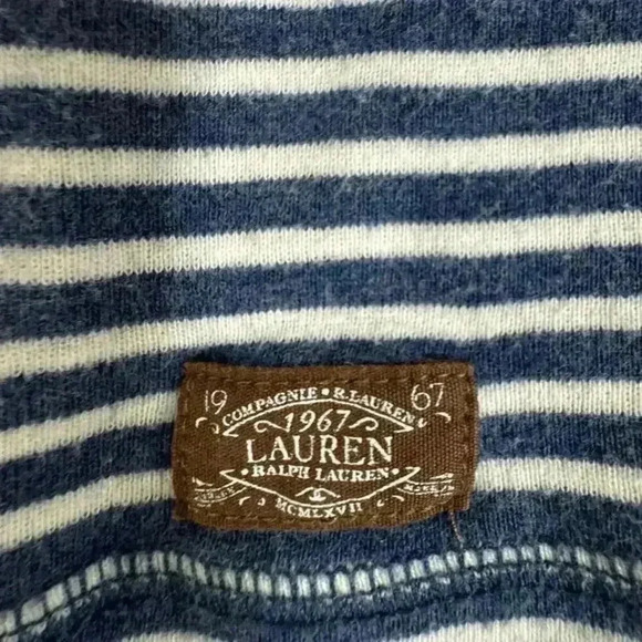 Lauren by Ralph Lauren Soft Cotton Blue/White Stripe Top with suede patch elbow - Picture 7 of 11